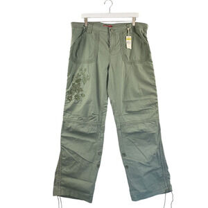 Union Bay Pants Juniors 17 Mid Rise Green Cinchable Cuff Y2K Embellished Embroid